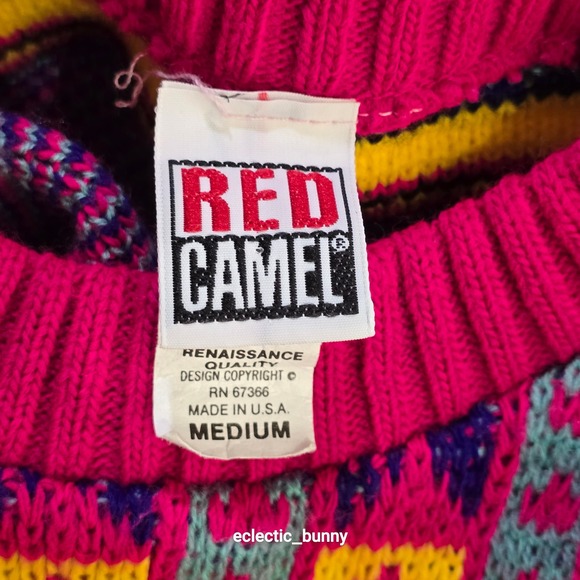 Vintage Red Camel Kids Pink Geometric Knit Sweater Made in USA Medium - Picture 2 of 8